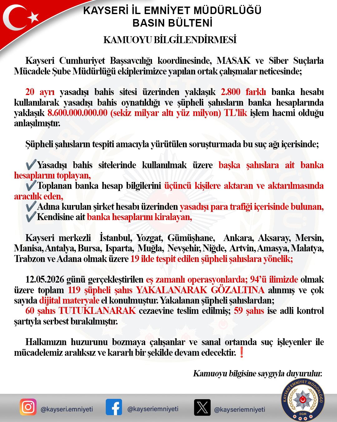 Yasa dışı bahisten 60 şahıs tutuklandı
