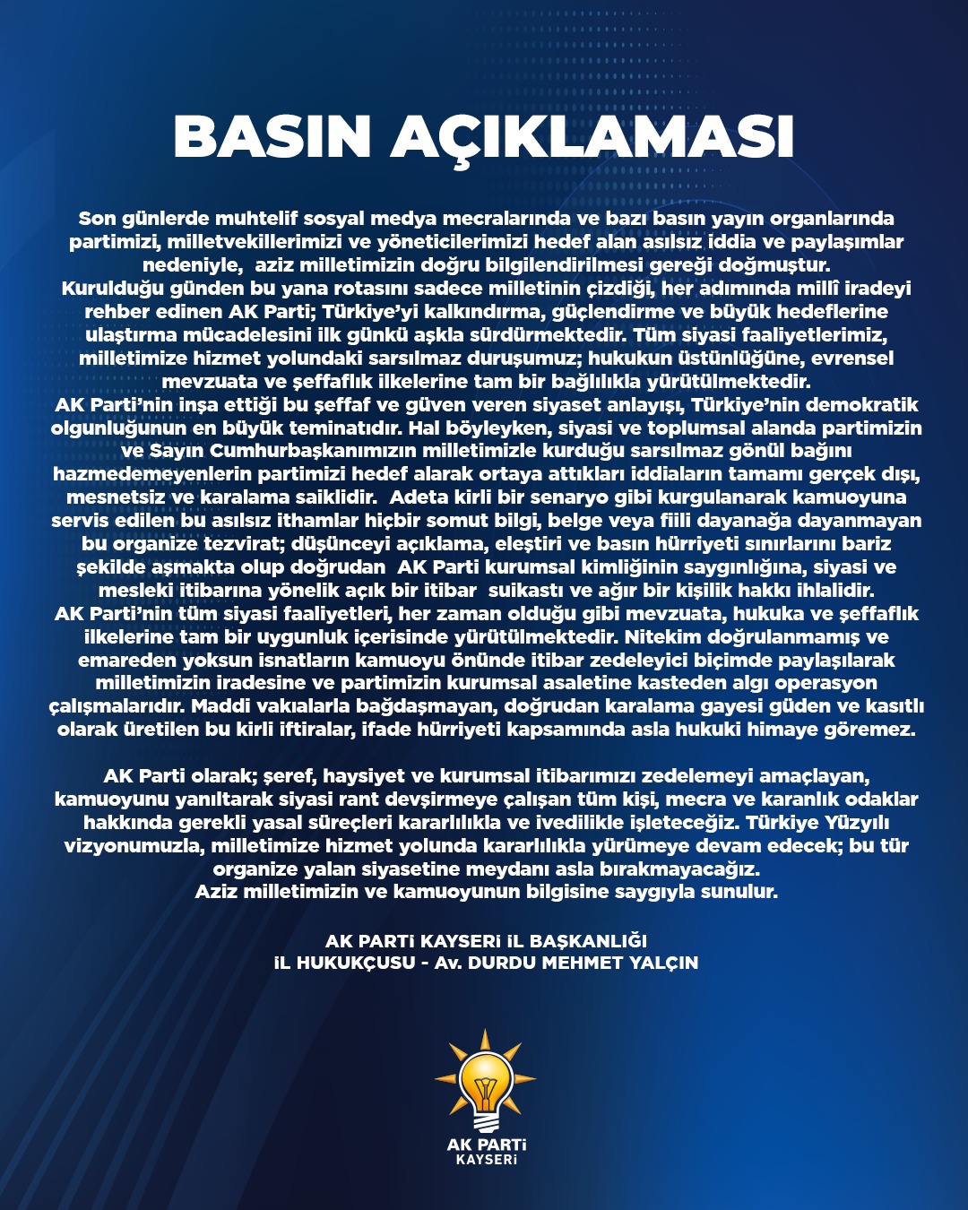 Ak Parti Kayseri'den Kamuoyu Duyurusu